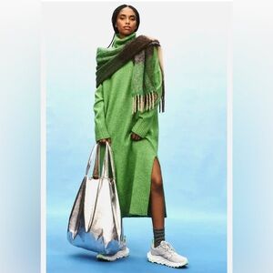 NWT. Retail $138. Size S. DAILY PRACTICE Turtleneck sweater midi dress in green.